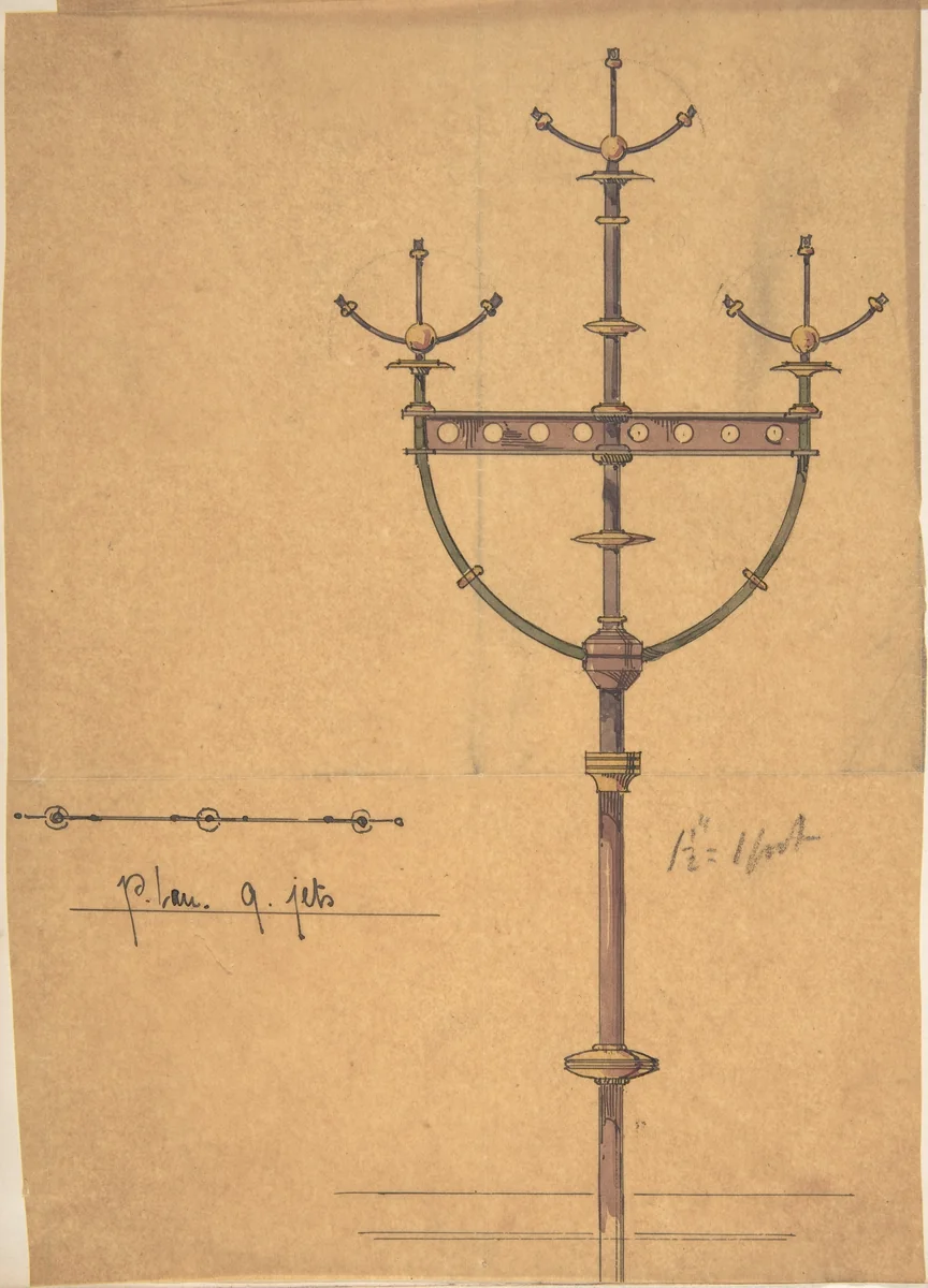 Design for [Gas?] Lights for a Church by Richardson Ellson, drawing, 1875-1885