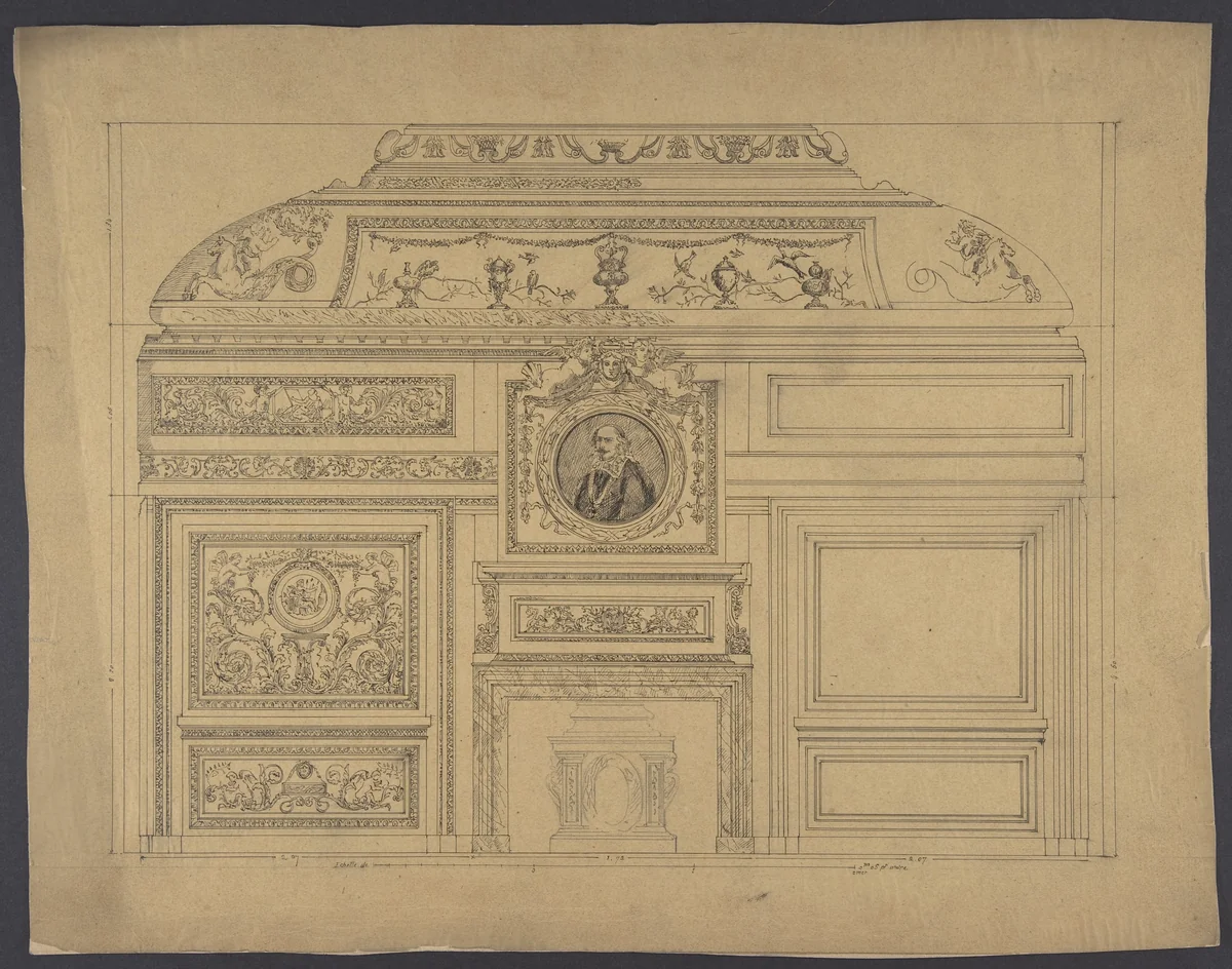 Boiserie from the Hôtel Colbert de Villacerf by anonymous, drawing, 1800-1899