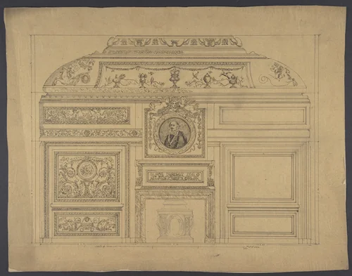 Boiserie from the Hôtel Colbert de Villacerf by anonymous, drawing, 1800-1899