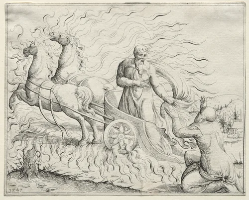 Elijah Ascends to Heaven by Augustin Hirschvogel, print, 1547