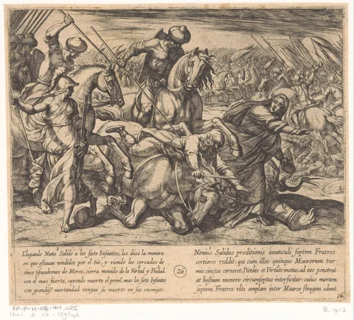 Nuño Salido vertelt de zonen van Lara van het verraad en wordt gedood door een Moor by Antonio Tempesta, print, 1612