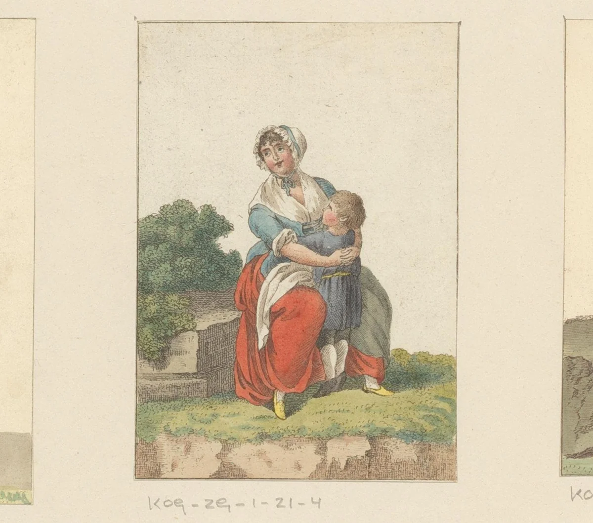 Zittende moeder met kind in haar armen by anonymous, print, 1700-1799
