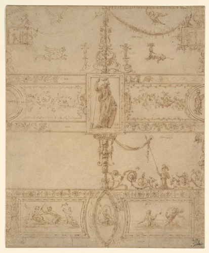 Design for a Grotesque Decoration by Luzio Luzzi, drawing, 1540-1548
