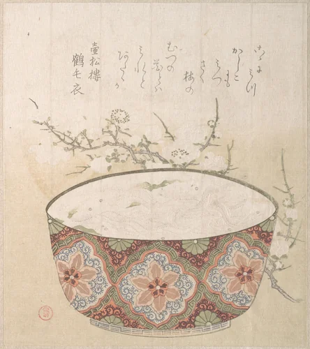 Bowl with White-Baits and Plum Blossoms by Kubo Shunman (窪俊満), print, 1800-1899
