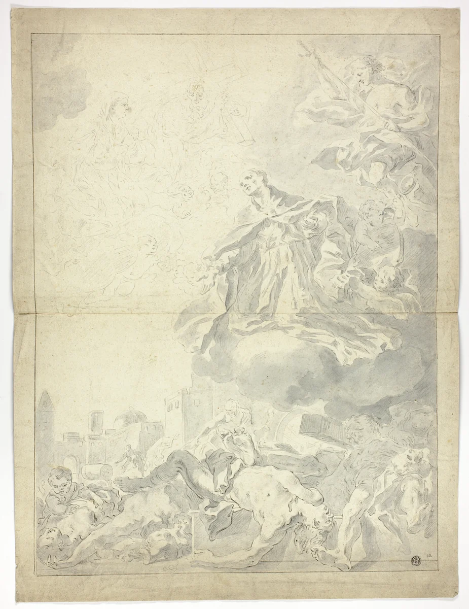 Saint Cajetan of Thiene Interceding for Victims of the Plague by Francesco Solimena, drawing, 1657-1747