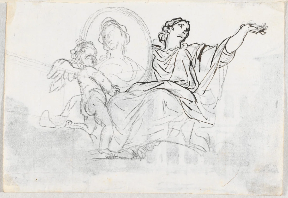 Woman and Putto with a Memorial Portrait by Jacques-Louis David, drawing, 1775-1780