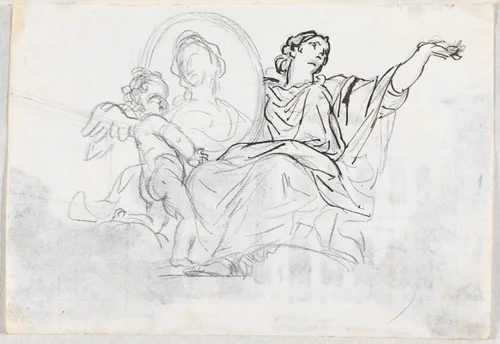 Woman and Putto with a Memorial Portrait by Jacques-Louis David, drawing, 1775-1780