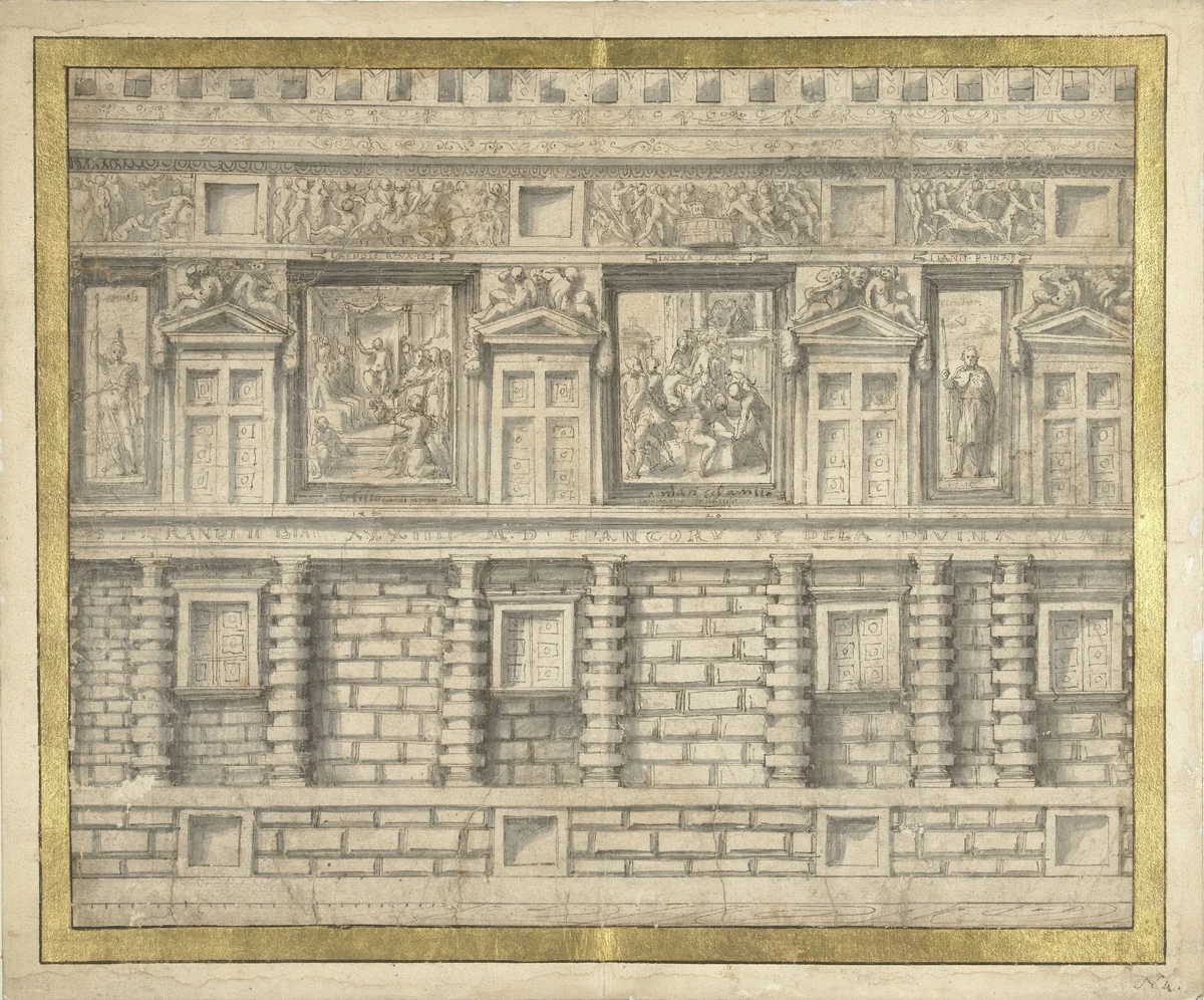 Ontwerp voor de noordgevel van het Palazzo Doria, Genua by Perino del Vaga, drawing, 1534
