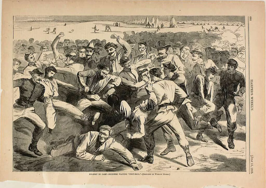 Holiday in Camp—Soldiers Playing "Foot-Ball" by Winslow Homer, print, 1865