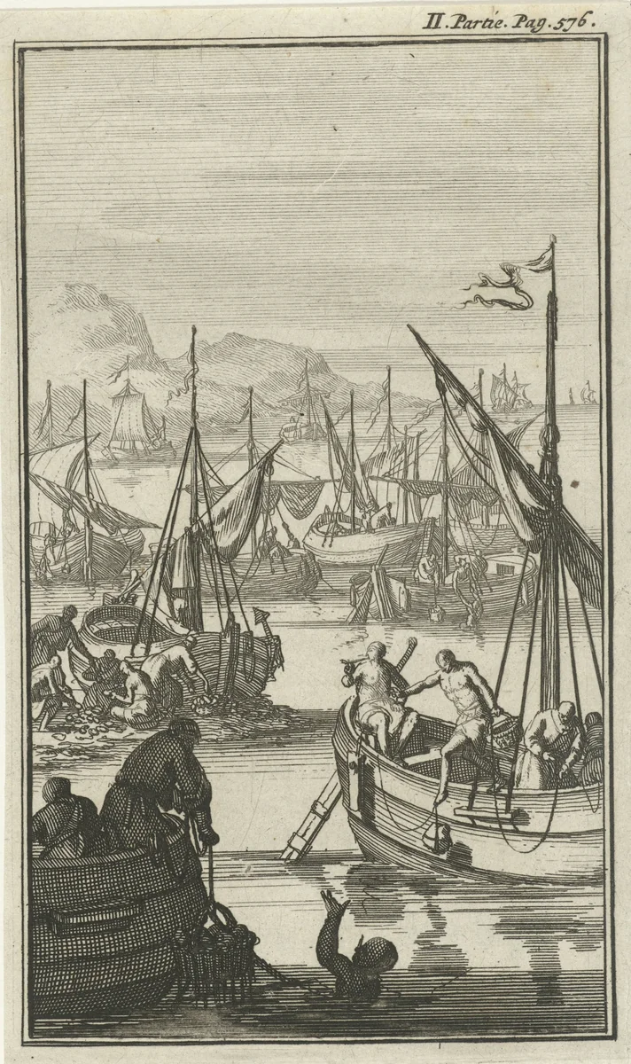 Parelvisserij in Perzië by Jan Luyken, print, 1689