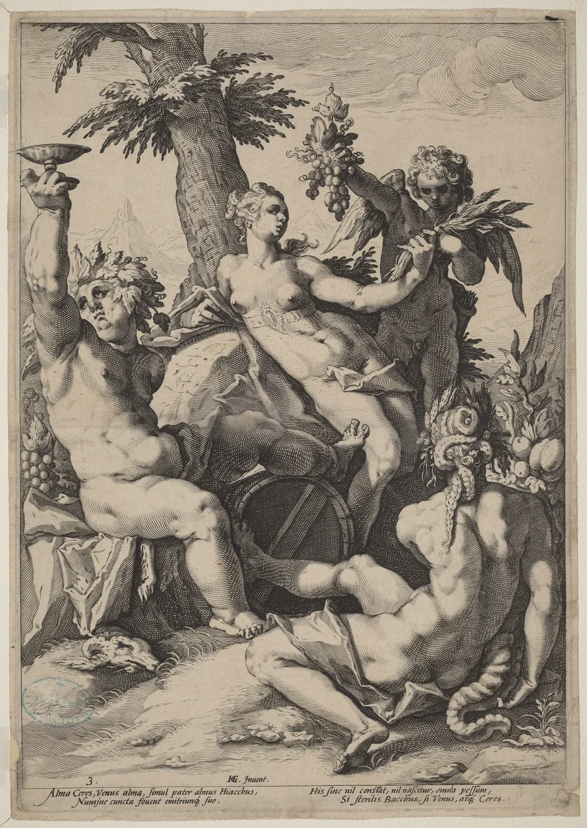 Without Ceres and Bacchus, Venus Would Freeze by Jacob Matham, print, 1588