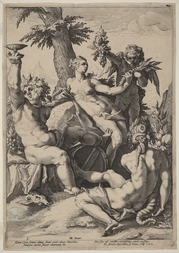 Without Ceres and Bacchus, Venus Would Freeze by Jacob Matham, print, 1588