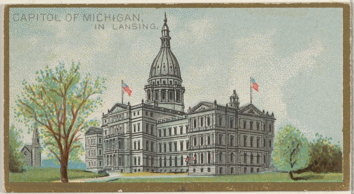 Capitol of Michigan in Lansing, from the General Government and State Capitol Buildings series (N14) for Allen & Ginter Cigarettes Brands by Allen & Ginter, print, 1889
