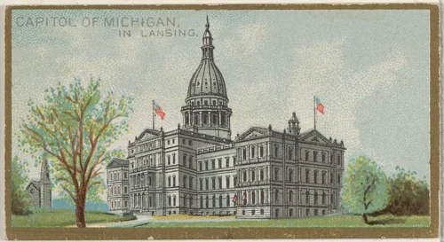 Capitol of Michigan in Lansing, from the General Government and State Capitol Buildings series (N14) for Allen & Ginter Cigarettes Brands by Allen & Ginter, print, 1889