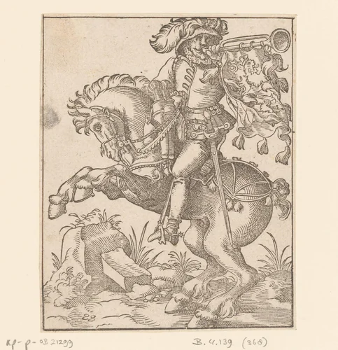 Hoornblazende ruiter by anonymous, print, 1580
