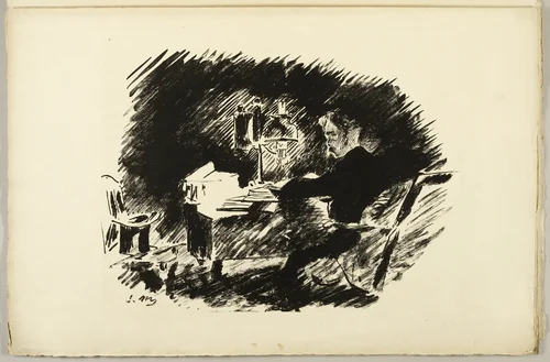 Under the Lamp ("Once upon a midnight dreary..."), from The Raven (Le Corbeau) by Édouard Manet, print, 1875