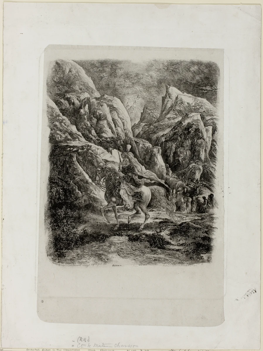 Rider in the Mountains by Rodolphe Bresdin, print, 1866