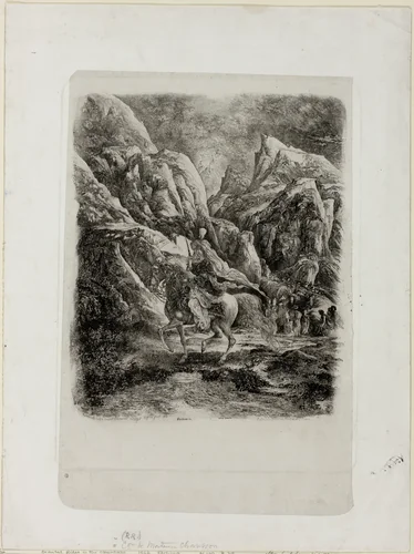 Rider in the Mountains by Rodolphe Bresdin, print, 1866