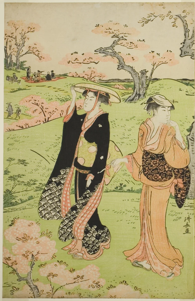 Cherry Blossom Viewing at Asuka Hill by Torii Kiyonaga (鳥居清長), print, 1782-1792