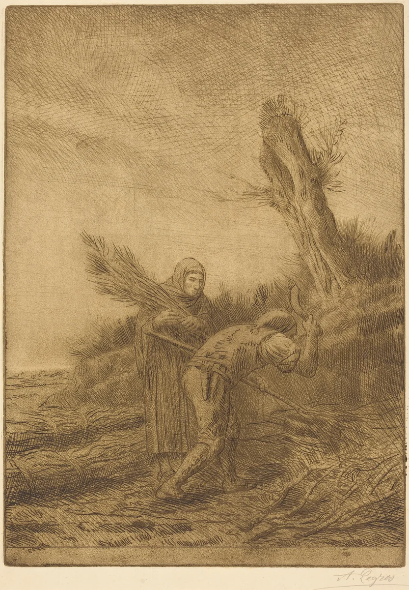 Fagot-makers (Les faiseurs de fagots) by Alphonse Legros, print, 1837-1911