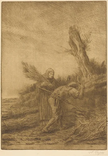 Fagot-makers (Les faiseurs de fagots) by Alphonse Legros, print, 1837-1911