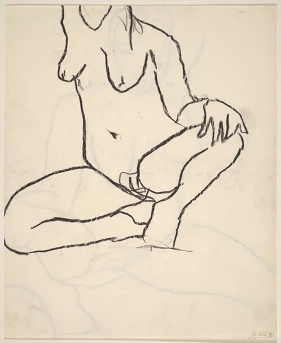 Untitled [seated female nude with raised right arm] [verso] by Richard Diebenkorn, drawing, 1955-1967