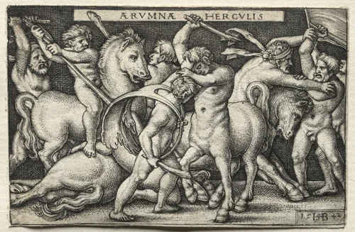 The Labors of Hercules: Hercules Defeating the Centaurs by Hans Sebald Beham, print, 1542