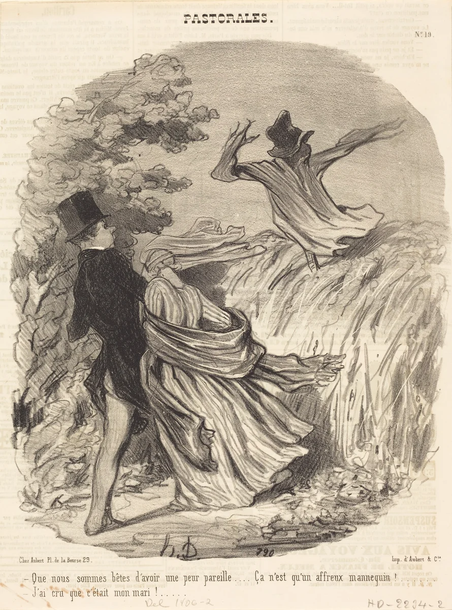 Que nous sommes bêtes d'avoir une peur pareille... by Honoré Daumier, print, 1845