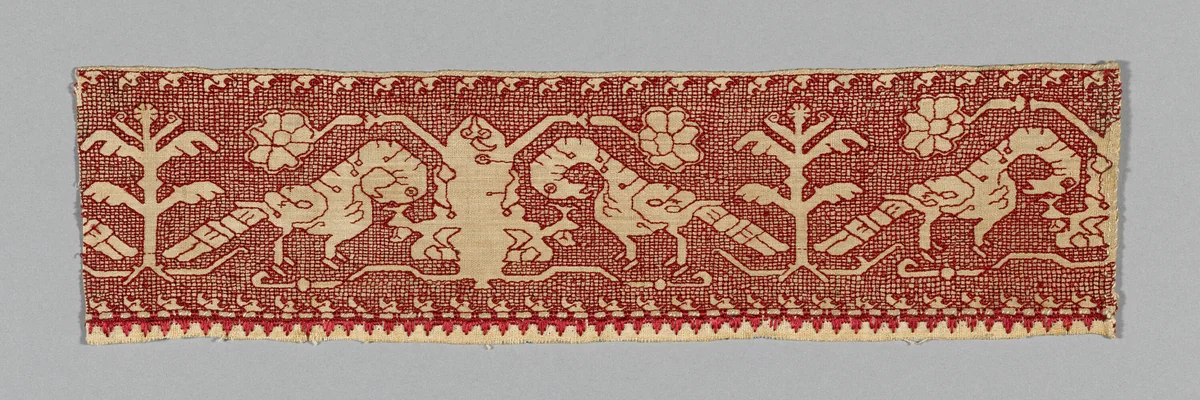 Fragment from a Border by Italy, textile, 1601-1700
