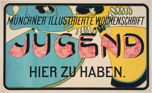 Münchner Illustrierte Wochenschrift, Jugend, Hier Zu Haben (Münich illustrated weekly magazine "Youth" on sale here) by Josef Rudolf Witzel, design, 1896