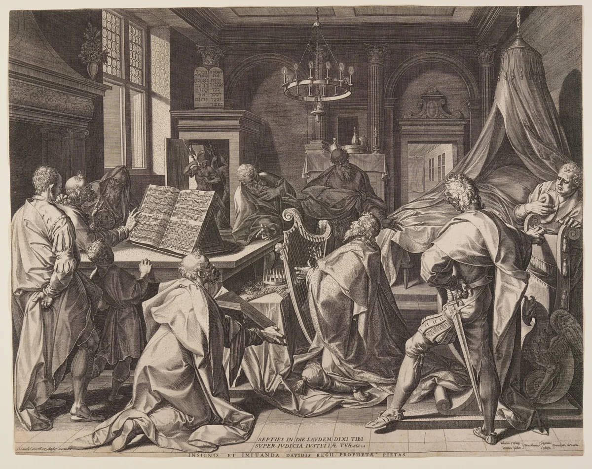 David Playing the Harp by Jan Sadeler I, print, 1585-1600