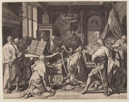 David Playing the Harp by Jan Sadeler I, print, 1585-1600
