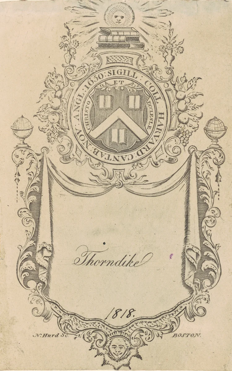 Harvard College Bookplate with the Christo et Ecclesiæ Seal by Nathaniel Hurd, print, 1765