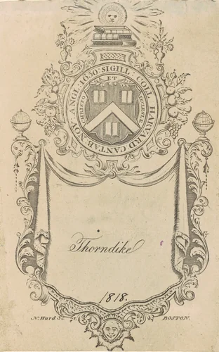 Harvard College Bookplate with the Christo et Ecclesiæ Seal by Nathaniel Hurd, print, 1765