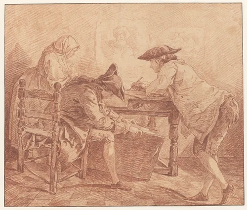 Young Artists in the Studio by Hubert Robert, drawing, 1758-1768