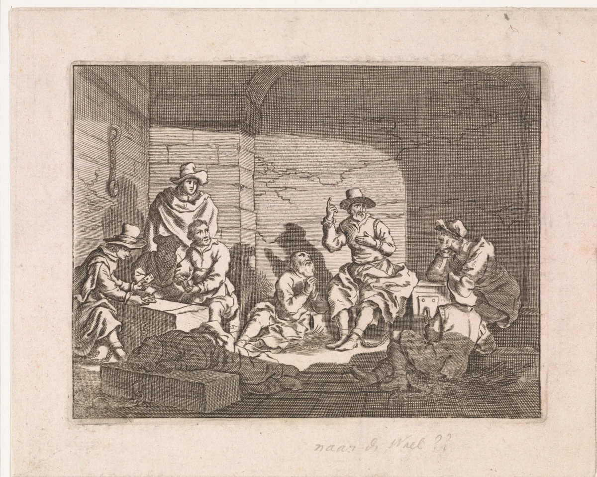 Gevangenen in kerker by anonymous, print, 1642-1719