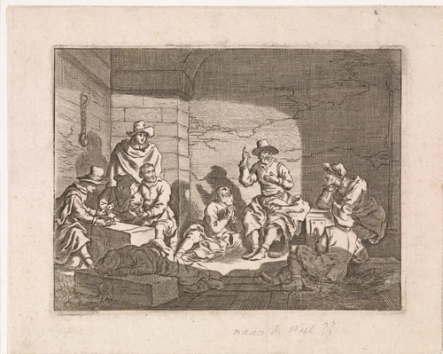 Gevangenen in kerker by anonymous, print, 1642-1719