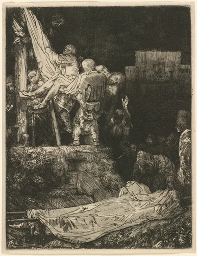 The Descent from the Cross by Torchlight by Rembrandt van Rijn, print, 1654