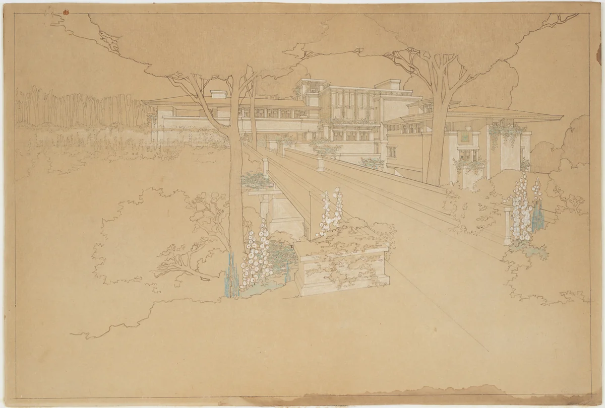 Sherman H. Booth Residence, Glencoe, IL (Perspective of scheme one) by Frank Lloyd Wright, architecture, 1911