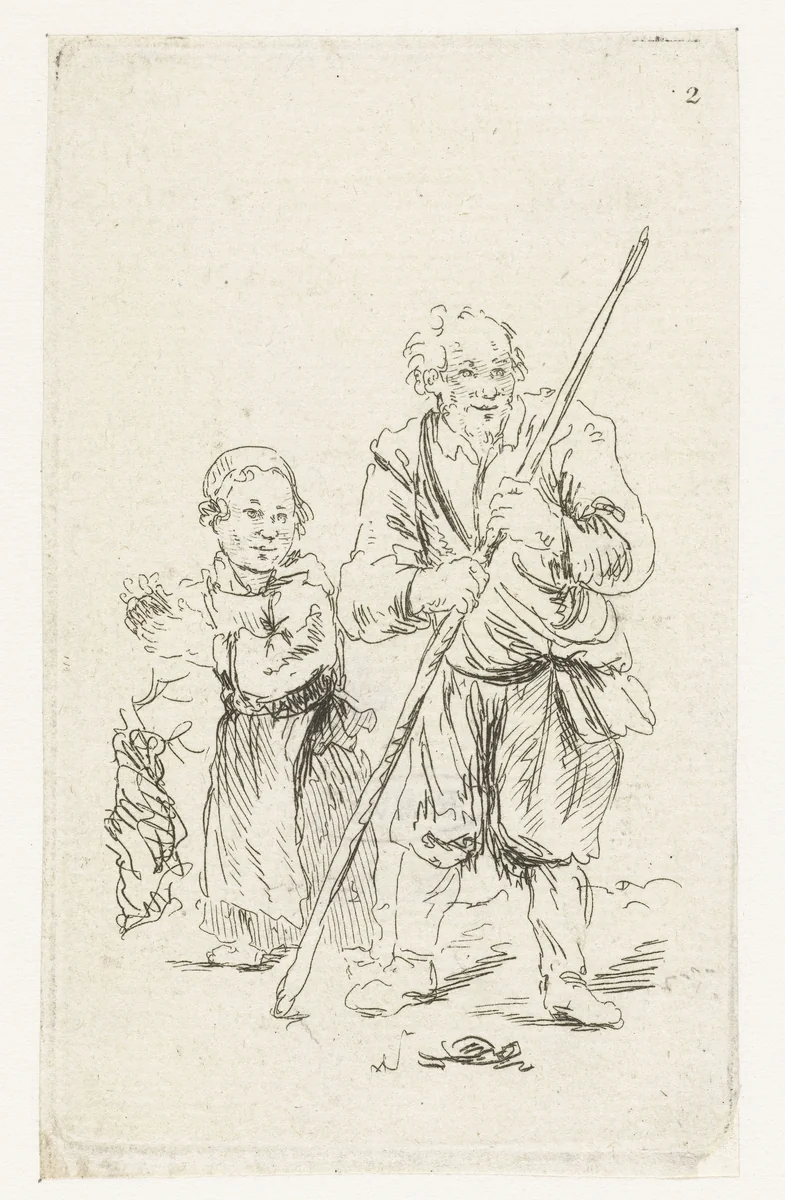 Bedelaar en een kind by François Boucher, print, 1727-1755