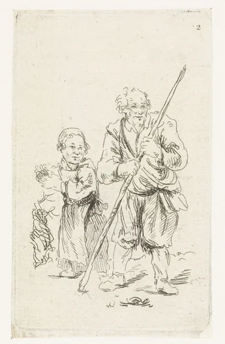 Bedelaar en een kind by François Boucher, print, 1727-1755