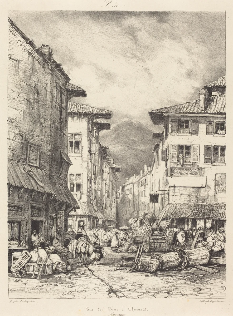 Rue des Gras à Clermont by Eugène Isabey, print, 1830