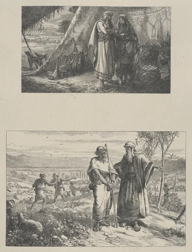 Abram Instructing Sarah–Abram Parting from Lot, from "Dalziels' Bible Gallery" by Thomas Dalziel, print, 1865-1881