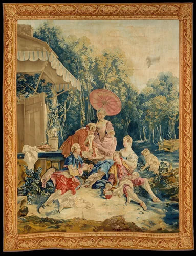 The Collation from a set of the Italian Village Scenes by François Boucher, textile, 1734-1762