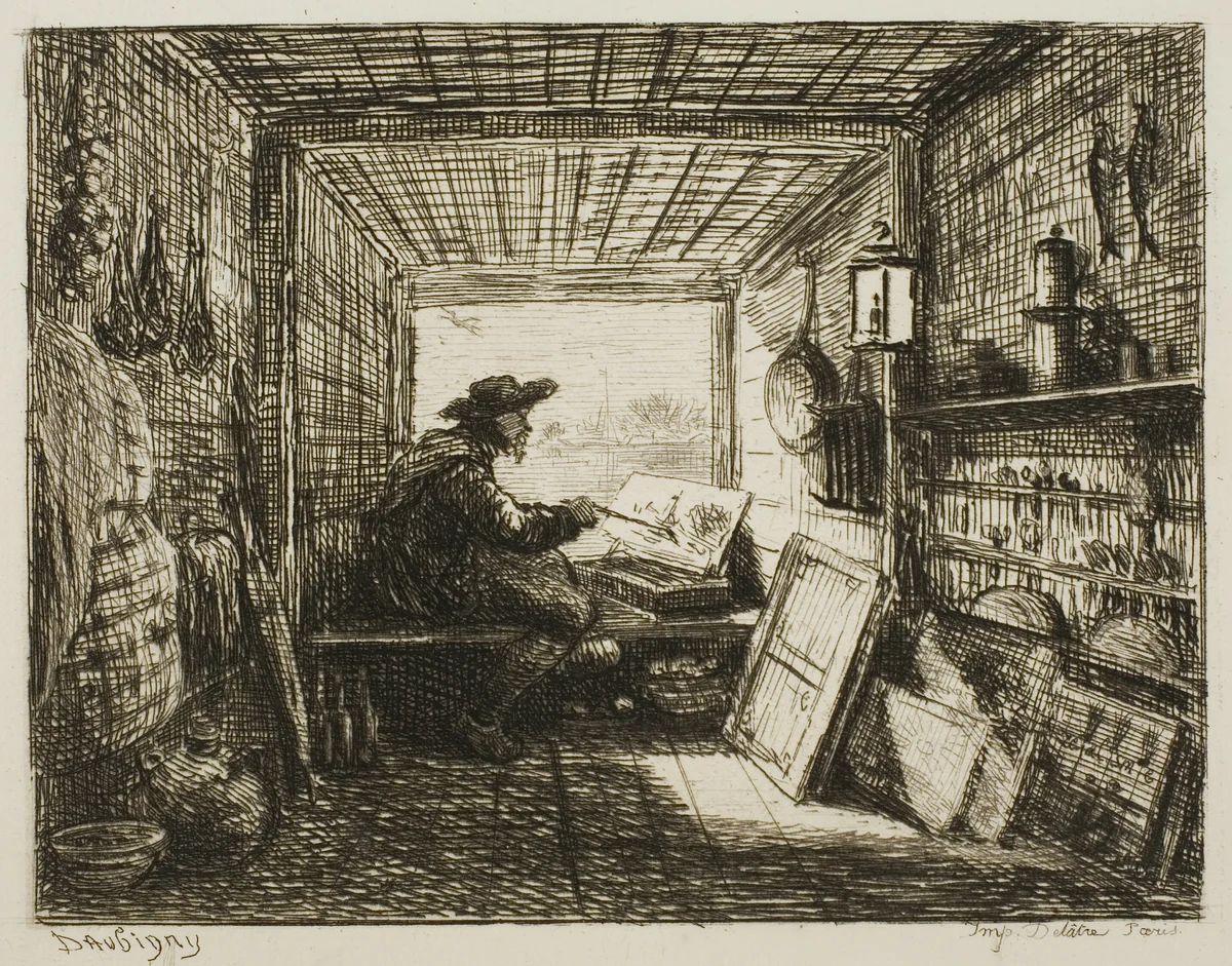 The Boat Studio, from The Boat Trip by Charles-François Daubigny, print, 1861