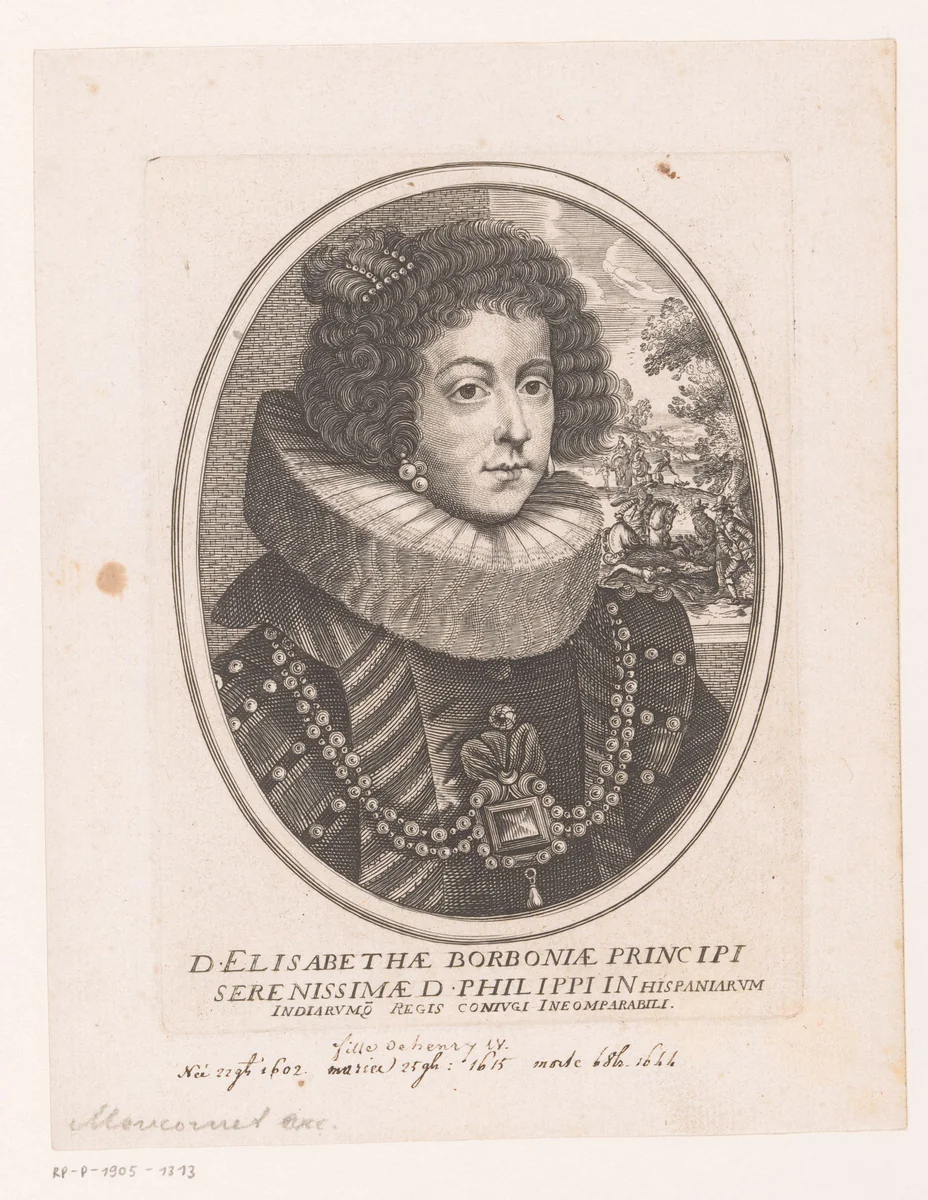 Portret van Elisabeth van Frankrijk by anonymous, print, 1615-1668