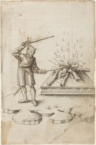"Do Not Poke the Fire with a Sword" [fol. 20 recto] by French early 16th Century, drawing, 1512-1515