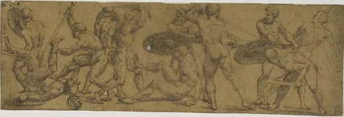 Nude Warriors Fighting by Unknown Artist, drawing, 1700-1799