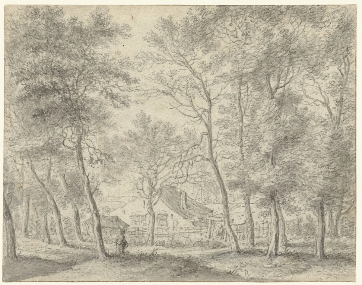 Landelijke woning tussen geboomte by anonymous, drawing, 1600-1699