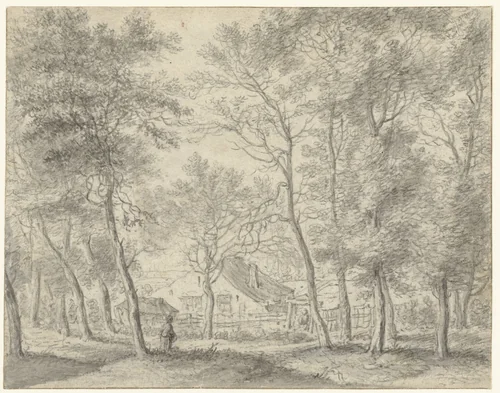Landelijke woning tussen geboomte by anonymous, drawing, 1600-1699